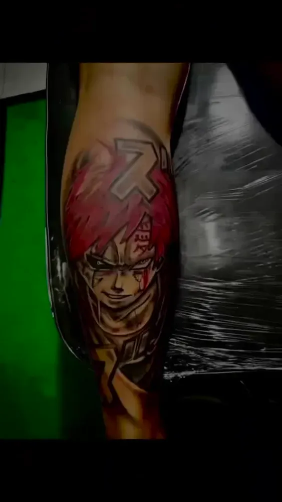 Colour realism anime portrait fresh on an upper arm