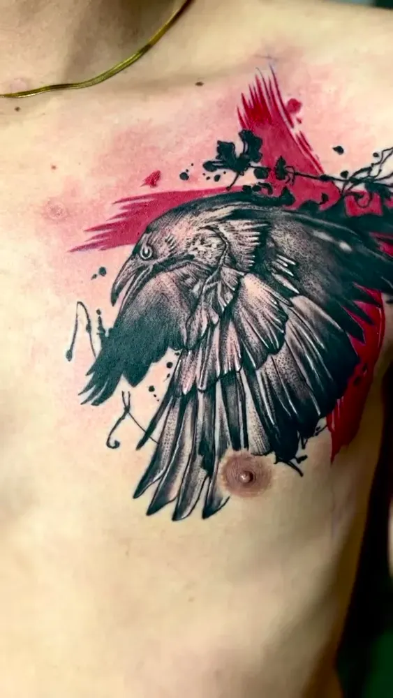 Chest piece in realism with watercolour accents